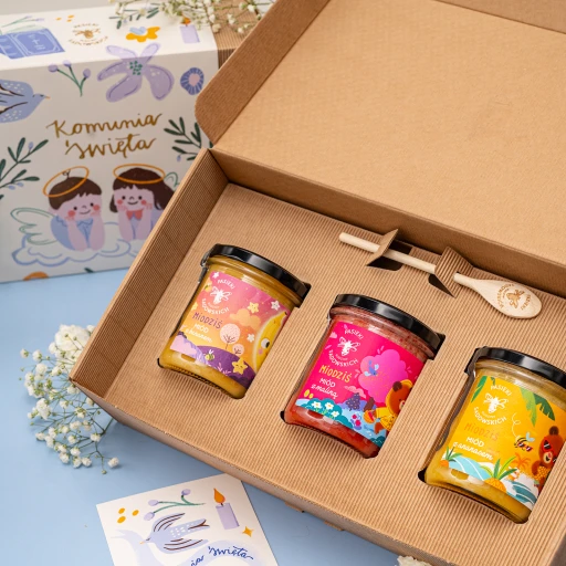 Zestaw z 3 miodami na Komunię Świętą 