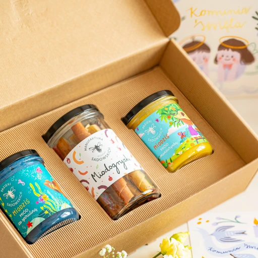 Zestaw z 2 miodami i Miodogryzkami na Komunię Święta 