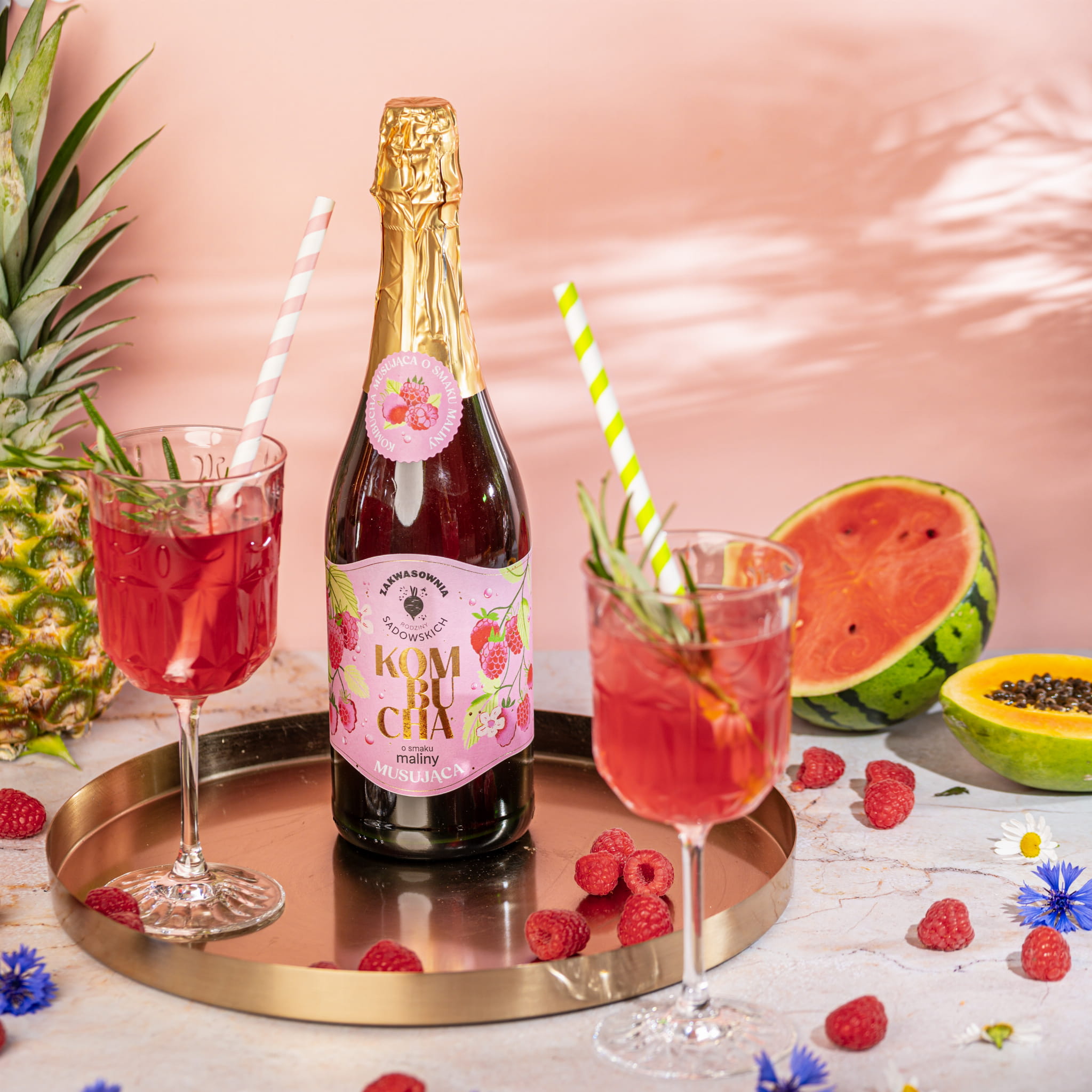 Kombucha musująca o smaku maliny